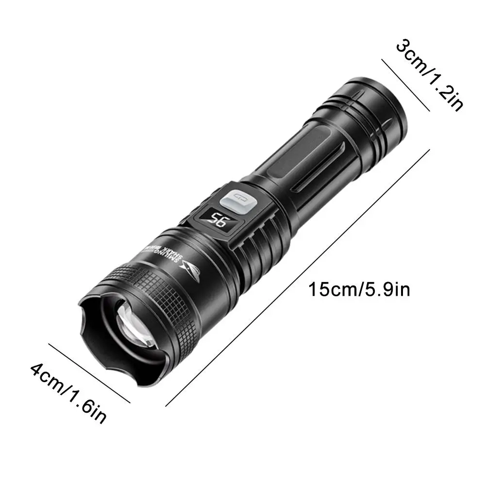 ​High Strong Power Led Strong Light Flashlights Tactical Torch With Display Built-in Battery USB Rechargeable Camping Torch