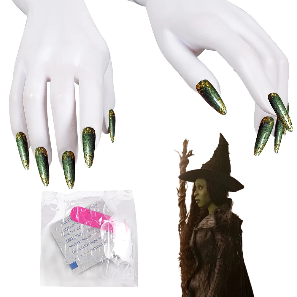 

Fantasia Wicked 2 Эльфаба накладные акриловые ногти косплей 2025 фильм Disfraz аксессуары для костюмов женский Хэллоуин карнавальная вечеринка реквизит