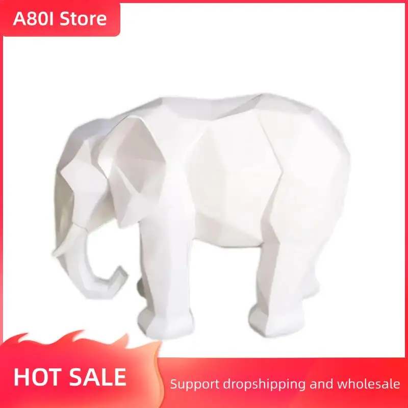

A80I Fashion Abstract 3D Print Elephant Statue Resin Ornaments Home Decoration Accessories Gift Geometric Elephant Sculpture
