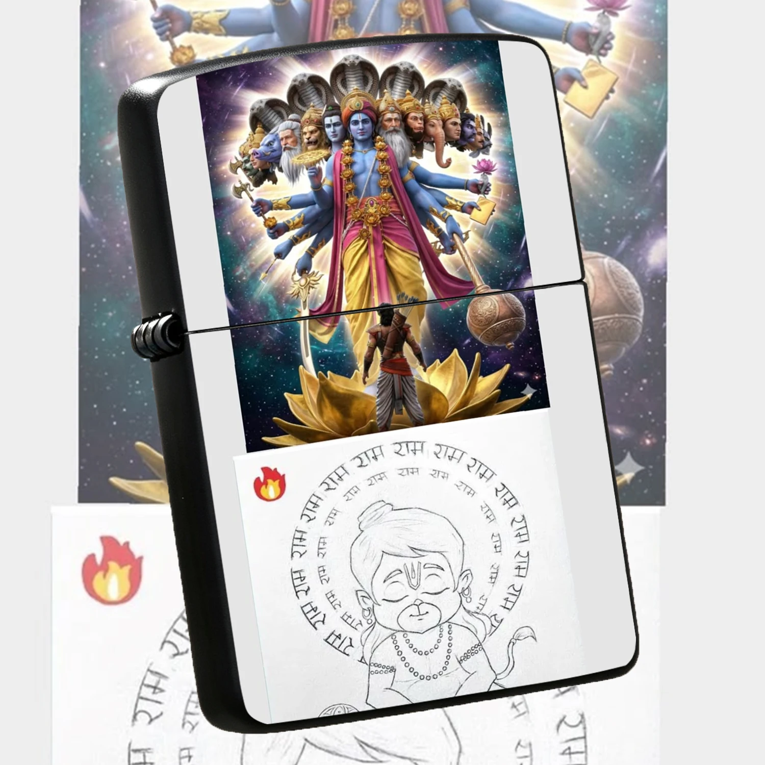Hindu Vishvarupa Vishnu Theme Lighter, Cultural Myth Art Print Portable Ignition Tool, Ideal For Daily Use Outdoor Camping Home Decor, Unique Religious Culture Collectible Present For Festival Gifting A Humorous And Interesting Lighter