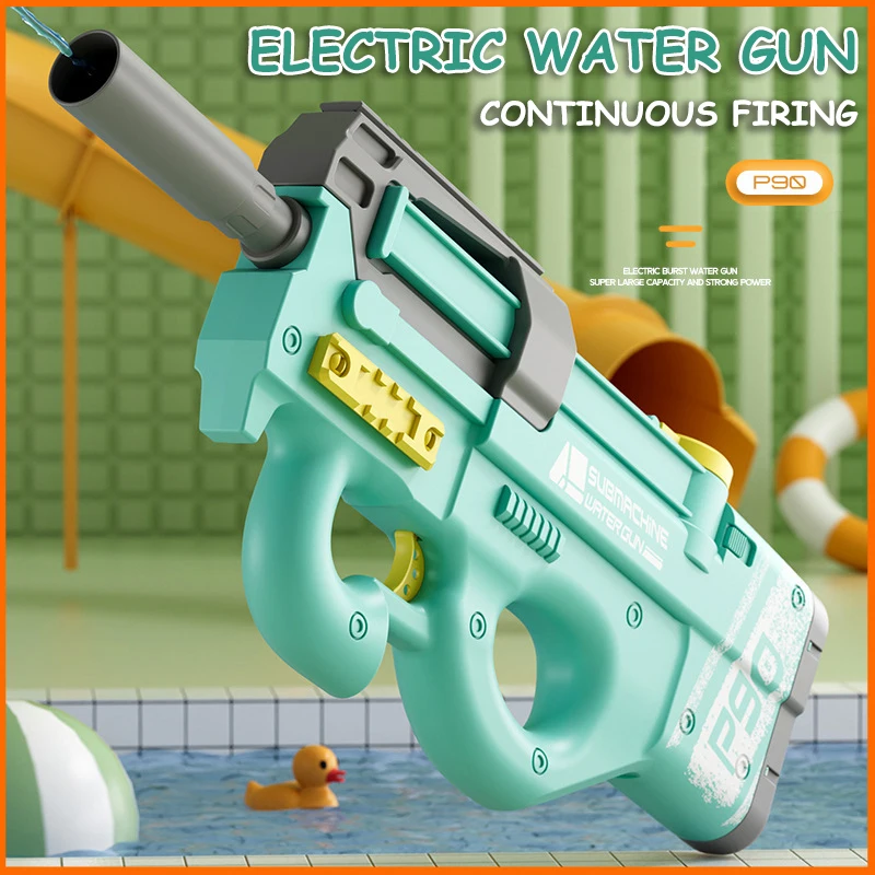 High-Speed Electric Water Gun P90 Summer Outdoor Child Toys 12m Range Continuous Firing Water Gun External Connect Coke Bottle