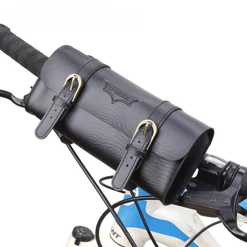 

Retro Bicycle Handlebar Bag Road Bike Front Frame Bag Personalized Vintage Leather Waterproof Cycling Storage Pouch