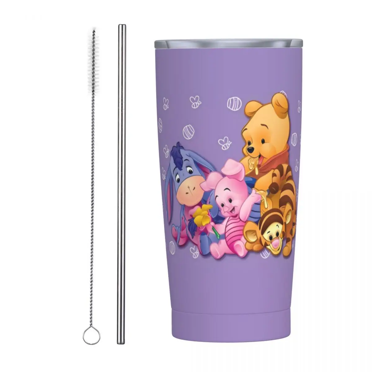 Winnie The Pooh Piglet Stainless Steel Tumbler Driving Thermal Mug With Straws and Lid 20oz Car Mugs Hot Drinks Water Bottle