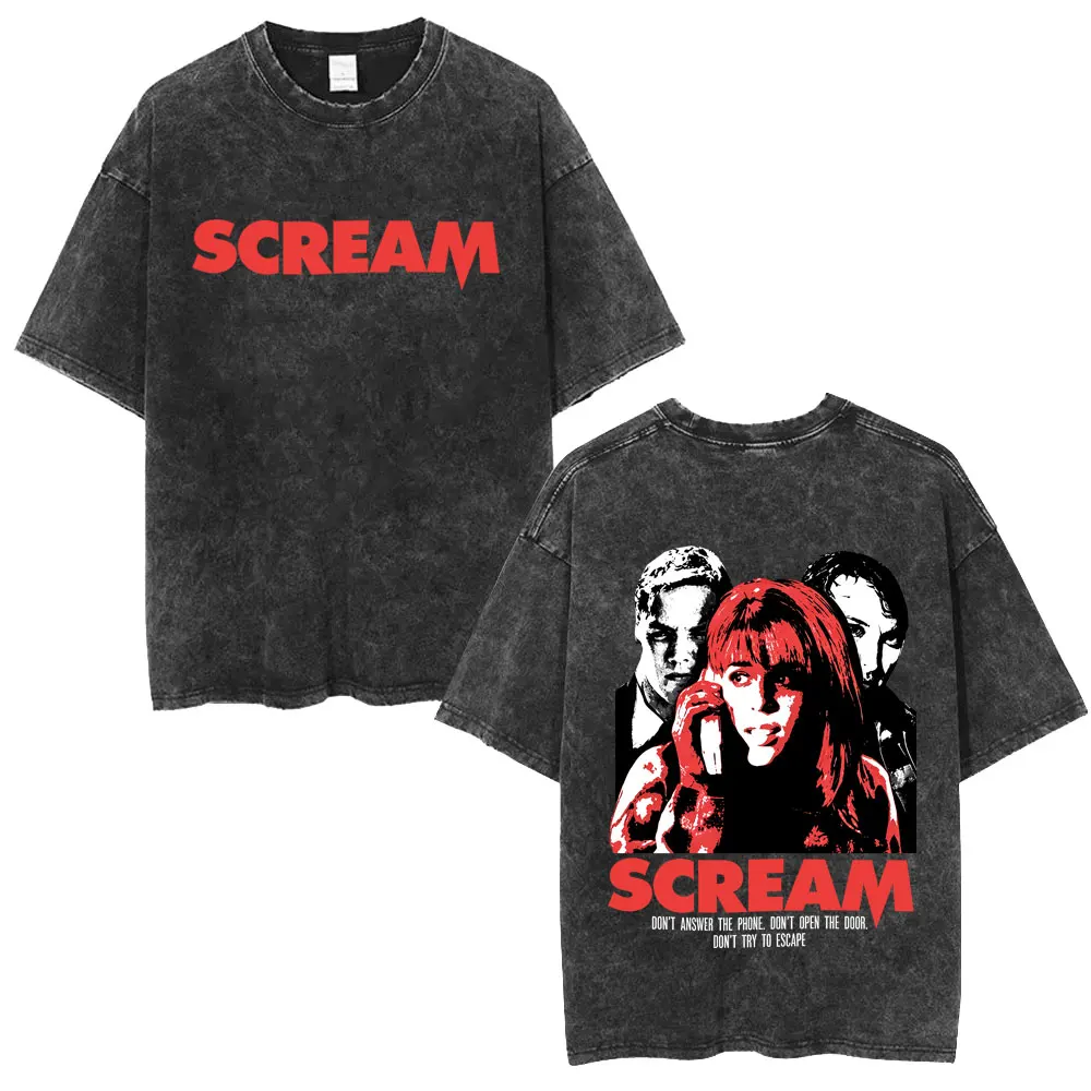 Scream Don't Answer The Phone Don't Open The Door Don't Try To Escape Washed Vintage T-shirt Billy Loomis Men Oversized T Shirts