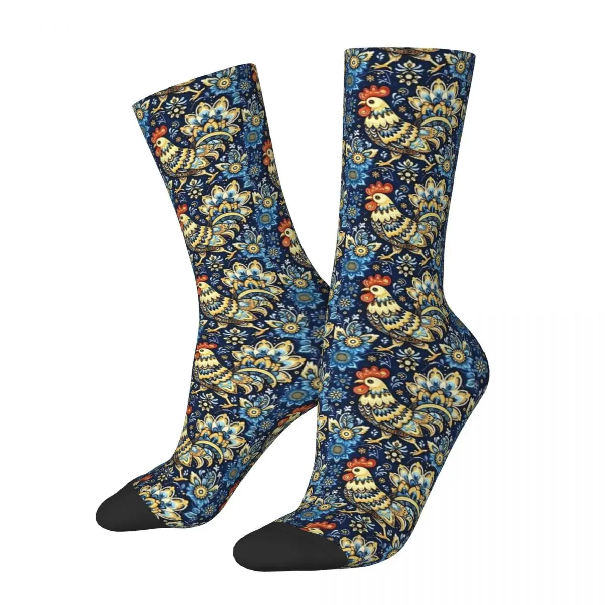 Folk Art Chickens Socks Autumn Rooster floral Stockings Trendy Couple Medium Soft Socks Graphic Climbing Anti Sweat Socks