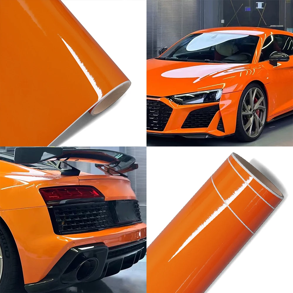 Bright Orange Glossy Car Film Covering Vinyl Wrap Stickers Bubble Free Car Sticker Car Accessories Exterior Interior Decoration - view 2