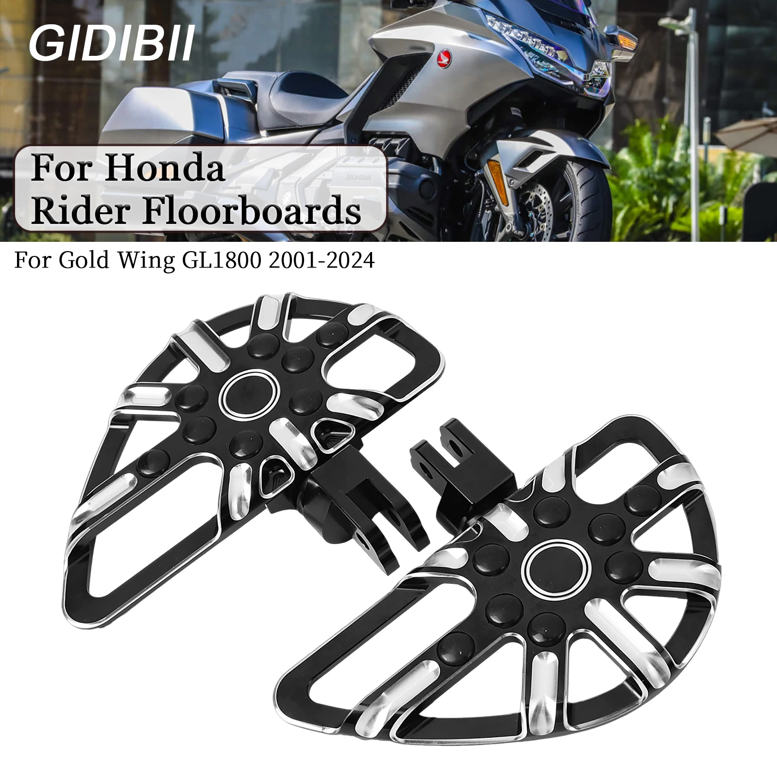 

Aluminum Front Footboards Rider Floorboards For Honda Gold Wing GL1800 2001-2024 Wide Foot Driver Foot Rest Floorboards