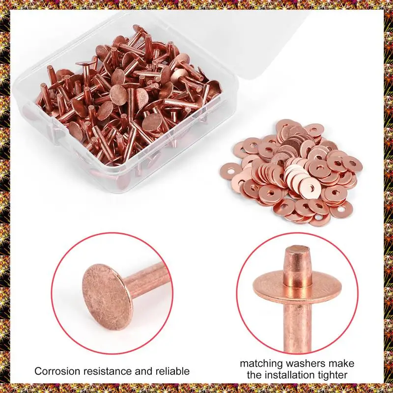 

BTCL 100 Sets Copper Rivets And Burrs Washers Leather Copper Rivet Fastener For Wallets Collars Leather DIY Craft Supplies