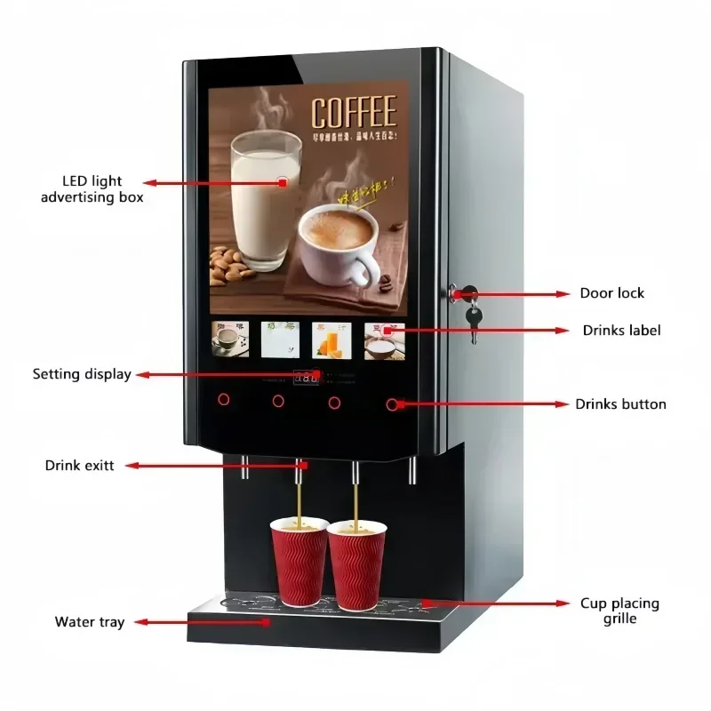 

Outdoor Street 4 Drinks Fully-Automatic Smart Instant Commercial Espresso Coffee Vending Machine