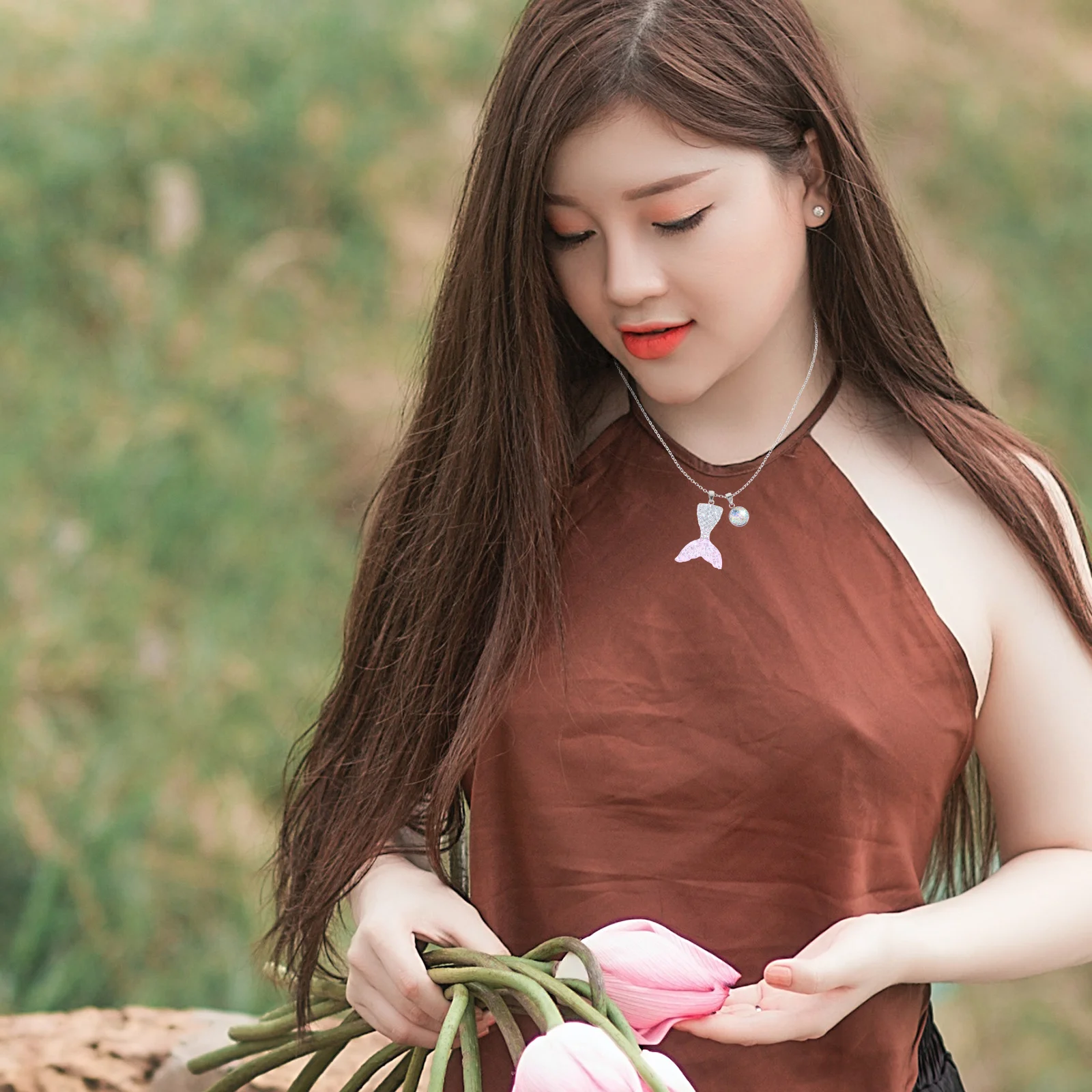 

1pc Mermaid Tail Necklace Elegant Delicate Female Collarbone Chain Unique Pendant Jewelry Decorative Women Gift Chain