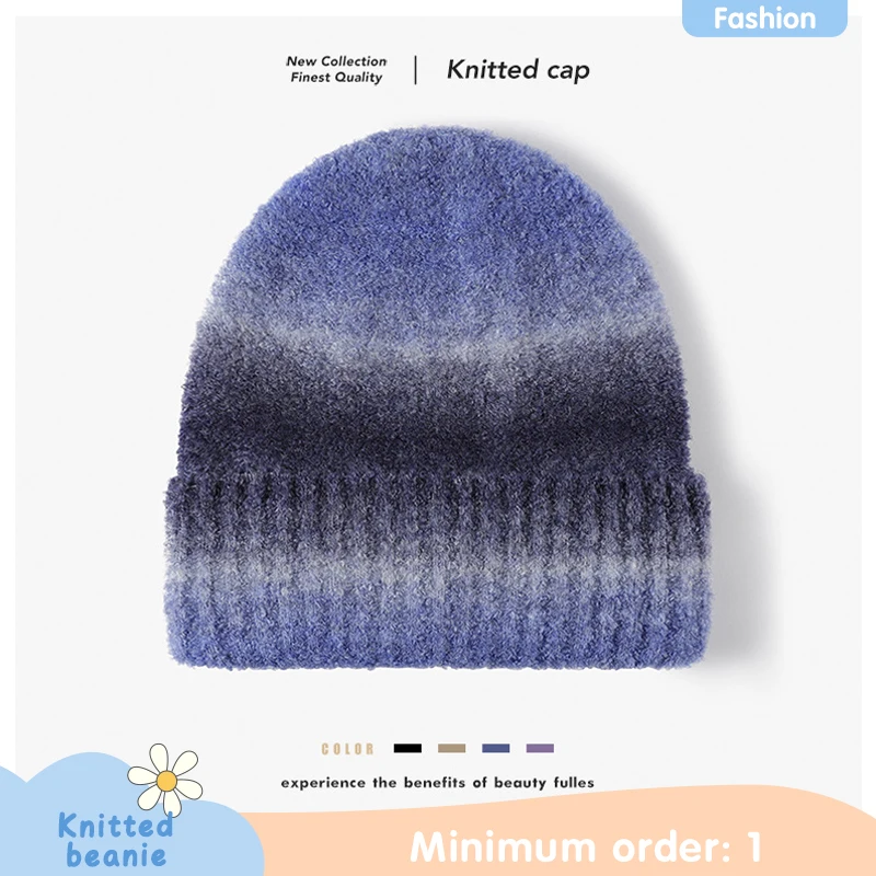 autumn winter New gradient color wool hats for women cycling skiing versatile brimless warm ear-covering beanies for men bonnet
