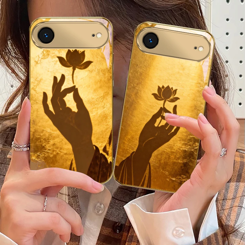 

Golden Picking Fingers For IPhone 17Pro Max 16 17 Pro oMax 15 Pro 14 13 Plus 12Mini 11ProMax XR 16E Air Golden glass phone case