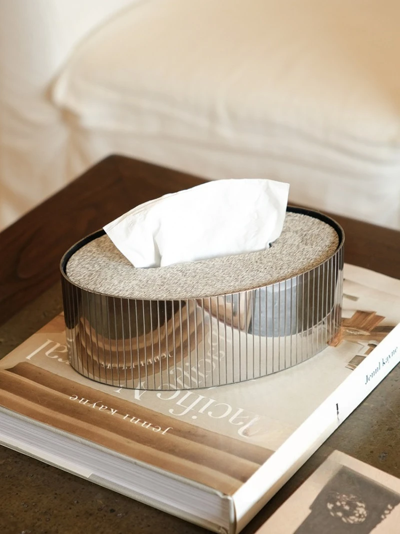 

Tufted horsehair tissue box Stainless steel paper box Light luxury high-end living room Coffee table hotel