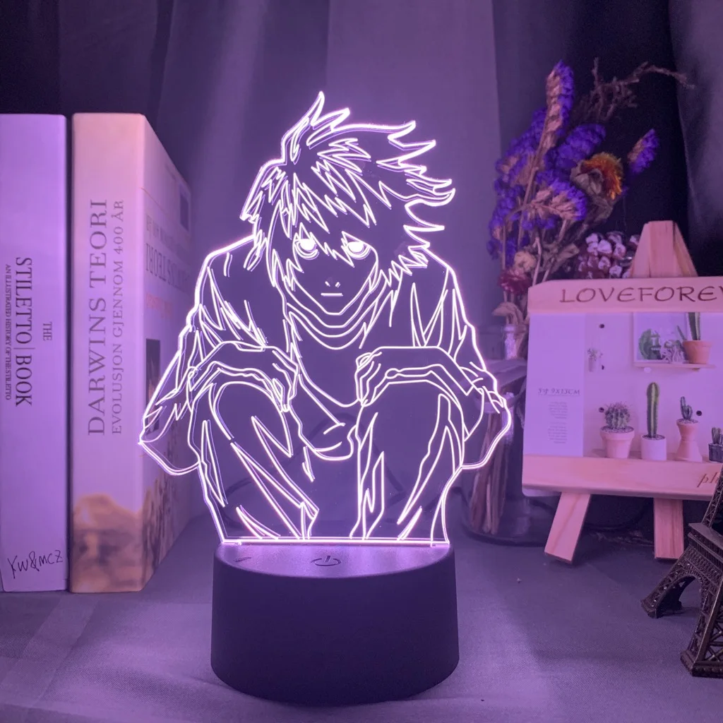 Anime Death Note Glowing Acrylic Stand L Lawliet Action Figure Led Night Light for Room Bedroom Idea Cool Kids Child Gifts