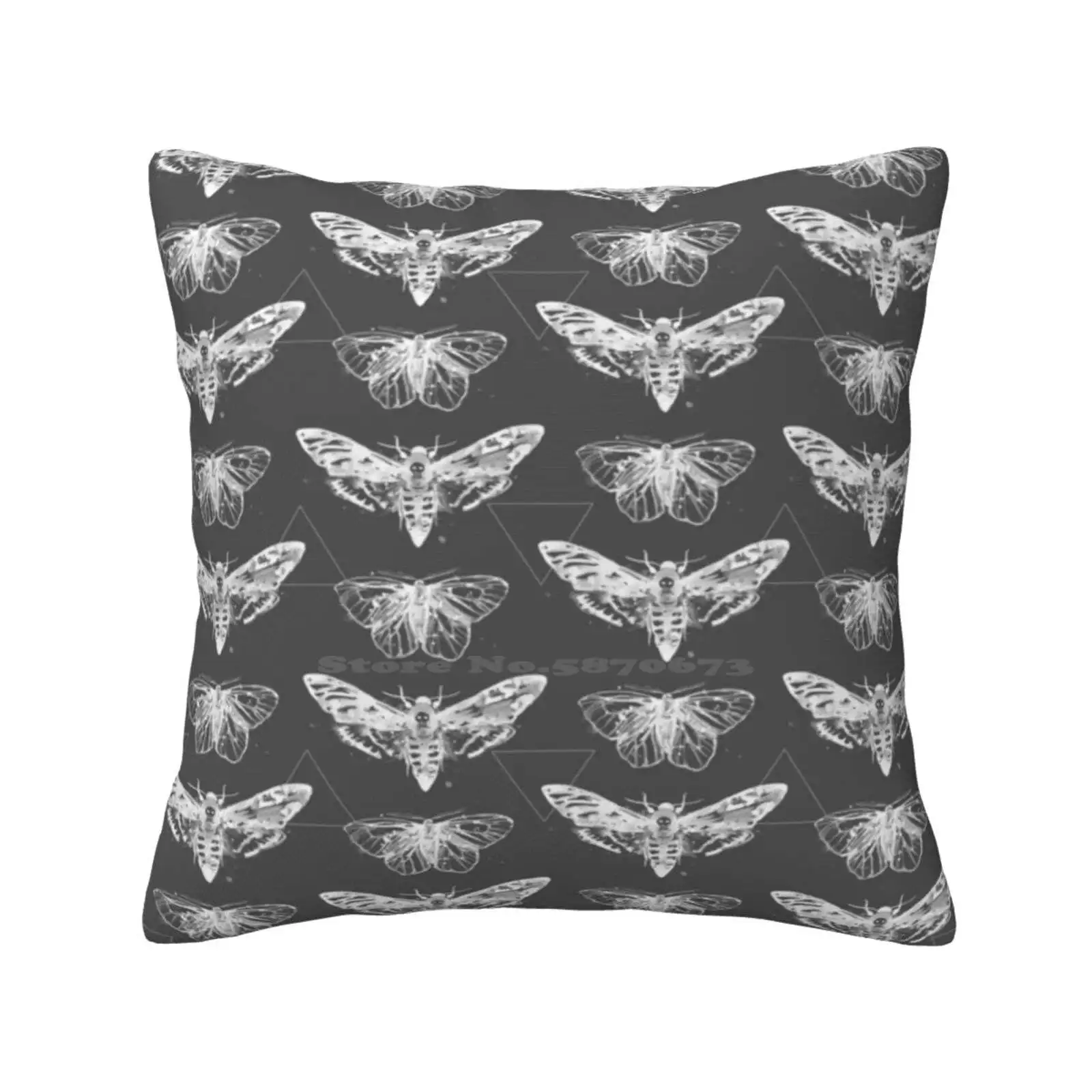 Geometric Moths-Inverted Pillow Cover Hug Pillowcase Geometric Deaths Head Moth Skull Ink Pattern Punk Skater Metal Dark Bugs