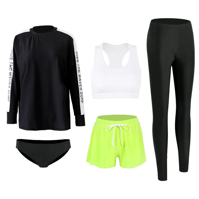 Women's 5pcs/set Rash Guards Long Sleeves UV Sun Protection Shirt+Leggings with Bikini for Sufing,Swimming,Fishing,Beach