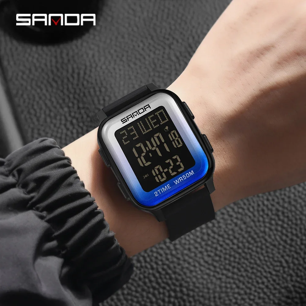 

SANDA 6211 светодиодные спортивные электронные мужские часы с обратным отсчетом, водонепроницаемые мужские часы, военные часы с двойным экраном, будильник 2025 (бесплатная доставка