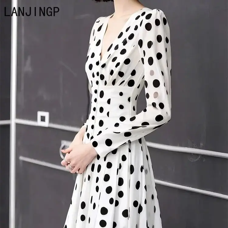 

Muse Fan Knee Cover Flesh Polka Dot A Skirt Spring Explosion Formal Settings Waist Dress