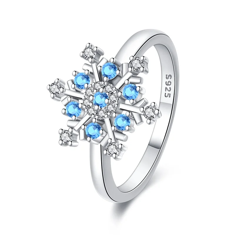 Anillo de Plata de Ley 925 Original para mujer, sortija de circonita azul, copo de nieve, estrella de mar, mariposa, regalo de cumpleaños, boda, Halloween, joyería artesanal