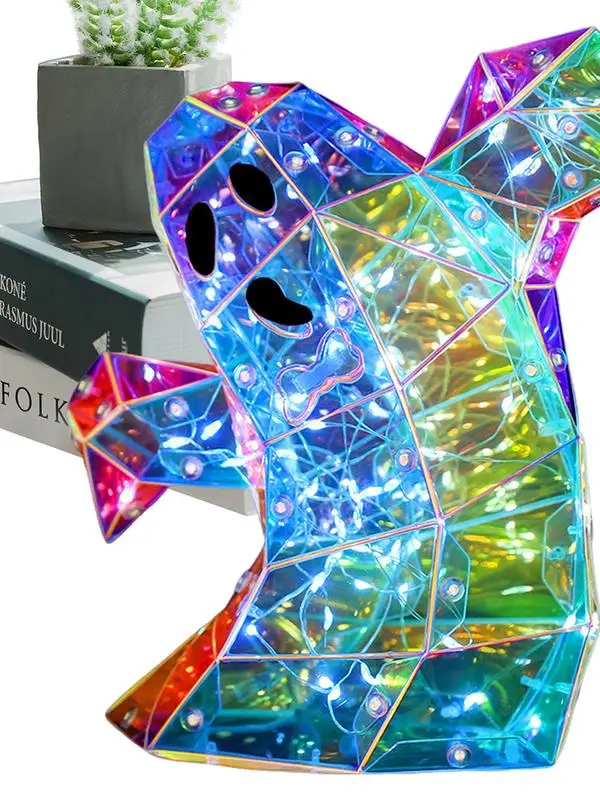 Cute Ghost Art Statue Rainbow Prism Ghost Desk Statue Halloween Theme Colored Figure Decor For Spooky Atmosphere Layout Props