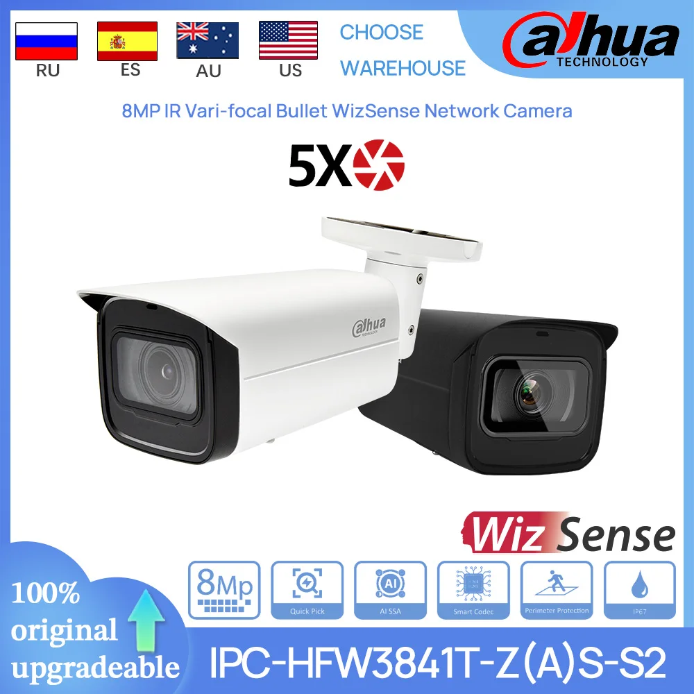 

Dahua Original IPC-HFW3841T-ZS-S2 IPC-HFW3841T-ZAS-S2 8MP IR60M 5X Zoom Vari-focal Bullet WizSense POE Network IP Camera AFSA AI