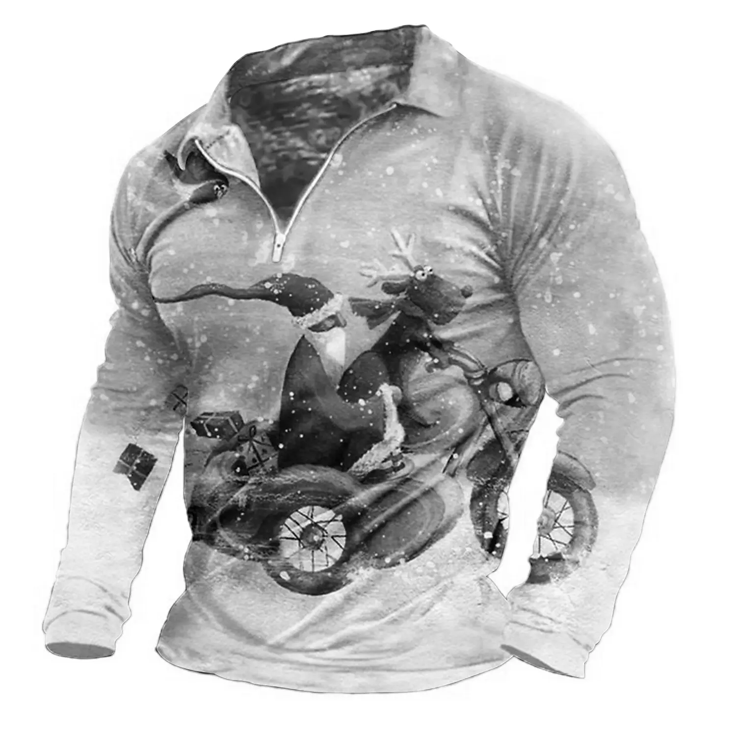 Funny Santa Claus Printed Men's Tops Casual Stand Collar Sweatshirts X'mas Elk Clothes Fashion Half Zip Long Sleeve Hooded Shirt