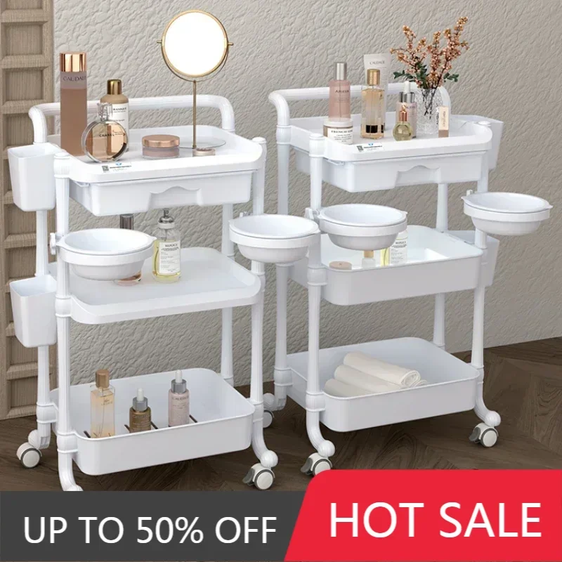 

Professional Household Trolley Cart Salon Furniture Hairdressing Manicure Support Food Serving Mobile Equipment Beauty Tool Tray