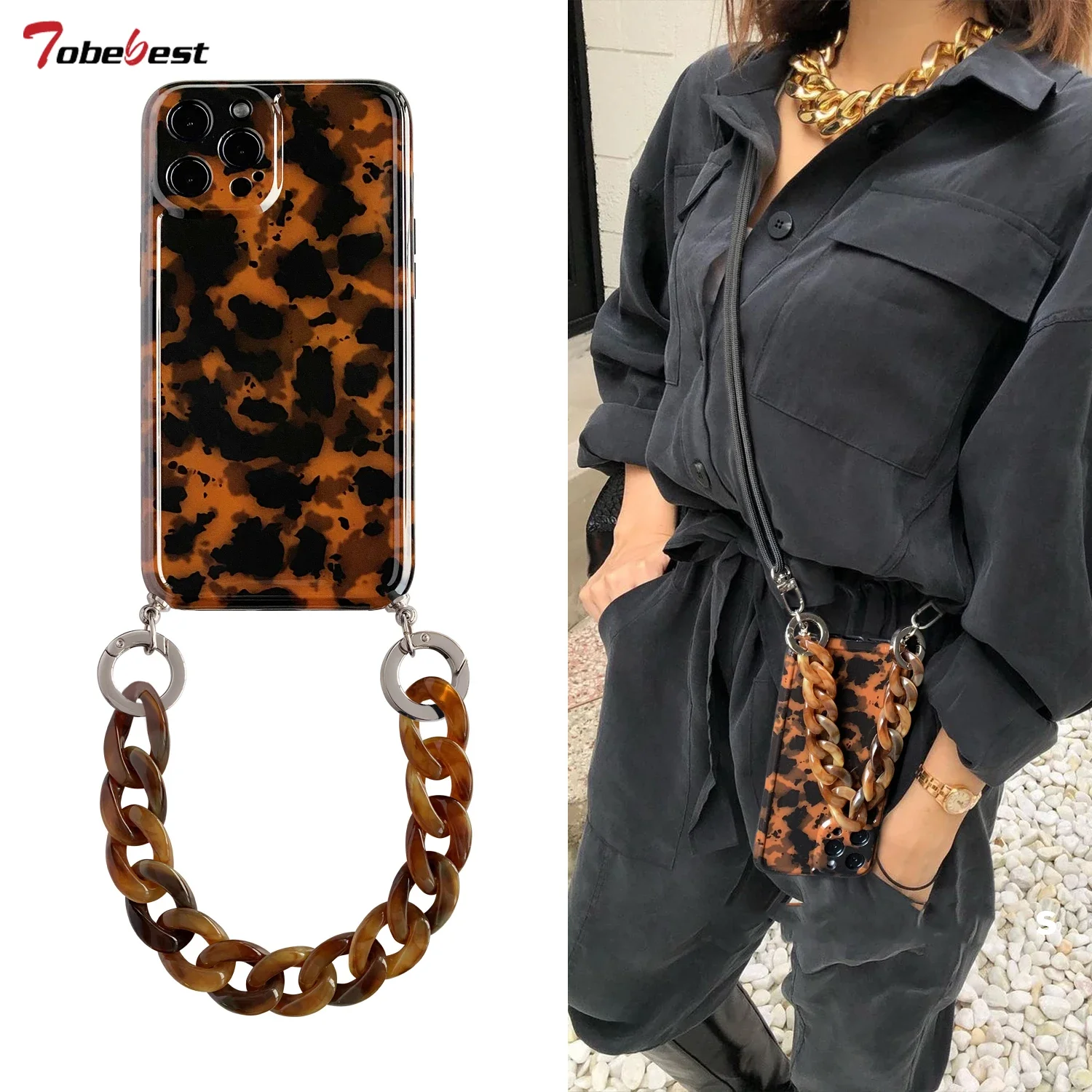 Fashion Amber Leopard Marble Bracelet Chain Phone Case for Iphone  15 14 13 12 11 Pro  X XS Max XR 8 7 Plus Ins Popular Cover