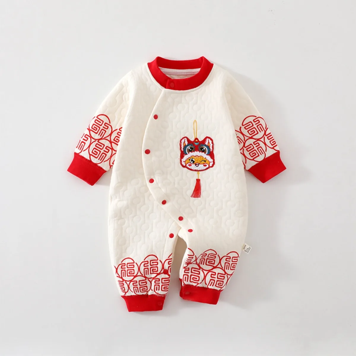 Lucky Lion Baby Romper New Year Cozy Cotton Long Sleeve Jumpsuit Soft Polyester Padded Infant Onesie Unisex 0-18M Autumn Winter