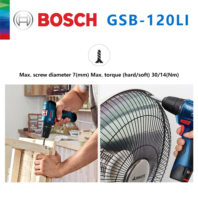 Bosch 12V 3 In 1 Multifunction Cordless Electric Drill GSB 120LI Impact Drill Rechargeable Screwdriver Professional Power Tool