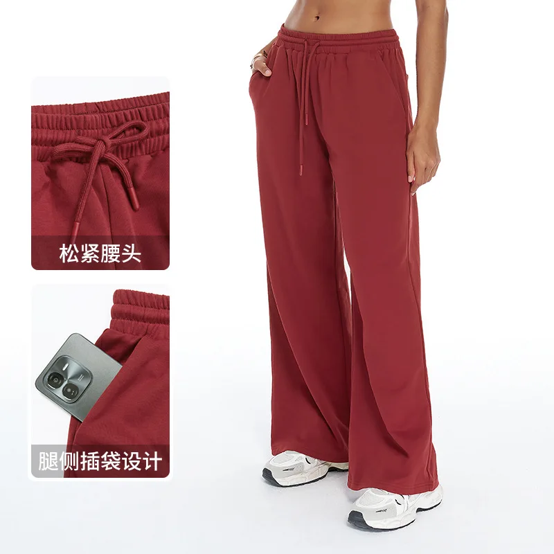 Winter Yoga Pants Women's High Waist Wide Leg Sports Leggings Gym Fitness Straight Pants Pocket Casual Loose Outdoors Sweatpants