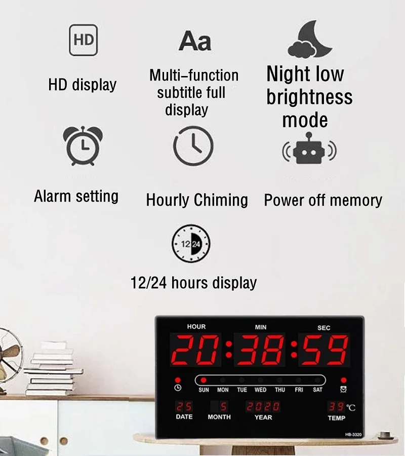 Larger LCD Screen Wall Clock Digital Perpetual Calendar Multi-use Calendars Camera Clock