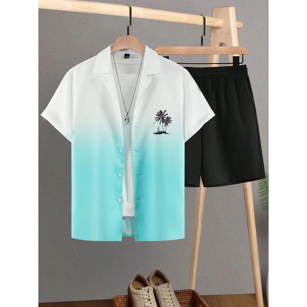 

2025 New Color Printed Casual Men's Shorts Short-sleeved Shirt Hawaii Vacation Beach Shorts Men Suit Outdoor Street Men's Shirt