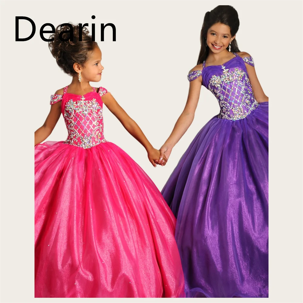 

Customized Flower Girl Dress Dearin Asymmetrical A-line Floor Length Skirts Tulle Dresses