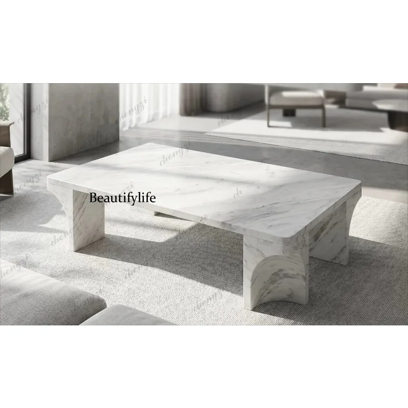 K153 Italian minimalist natural marble coffee table, home living room light luxury special-shaped base low center of gravity