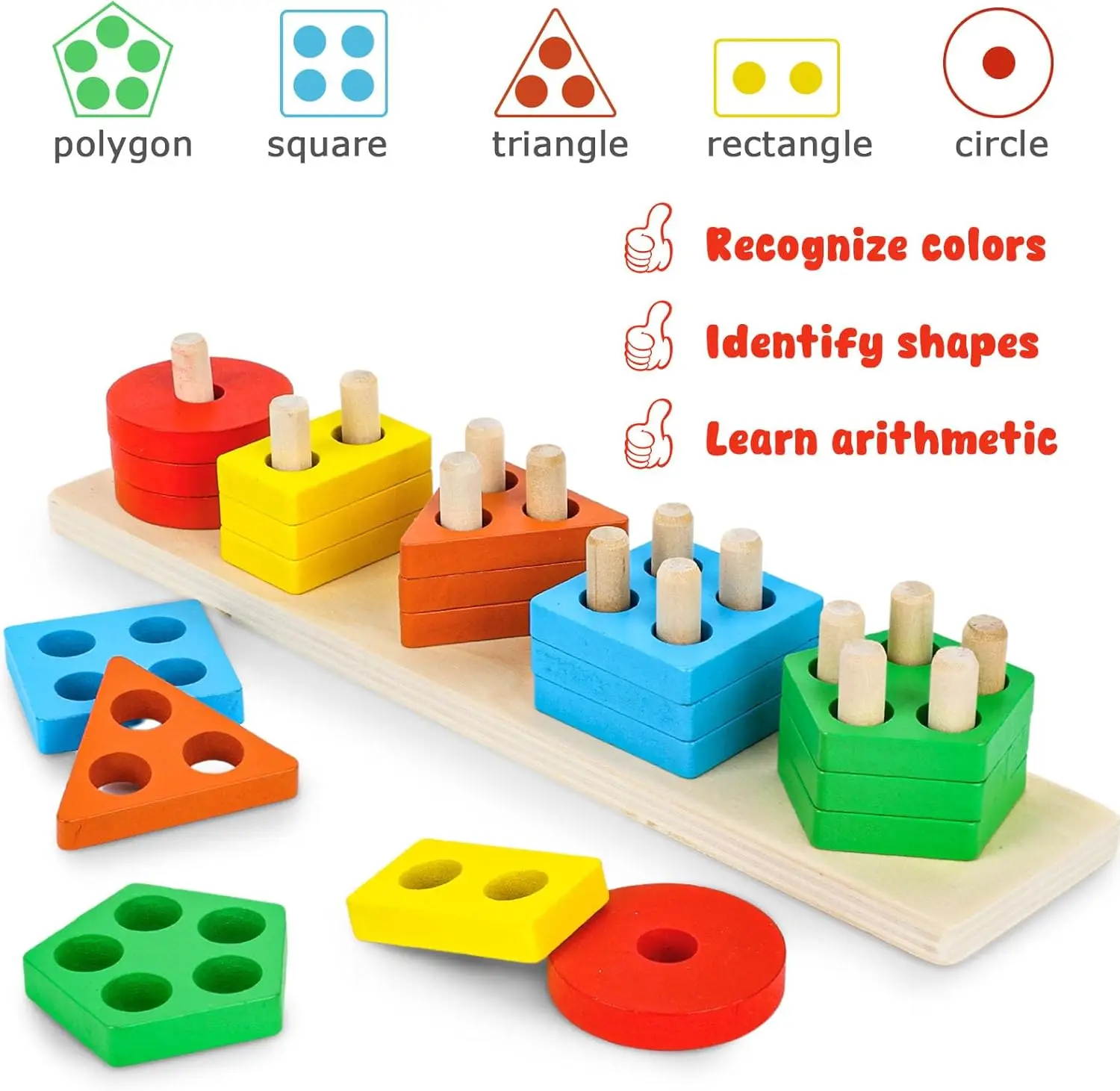 Stacking and Sorting Learning Puzzles, Montessori Wooden Sensory Toys for Toddlers, 20 PCS
