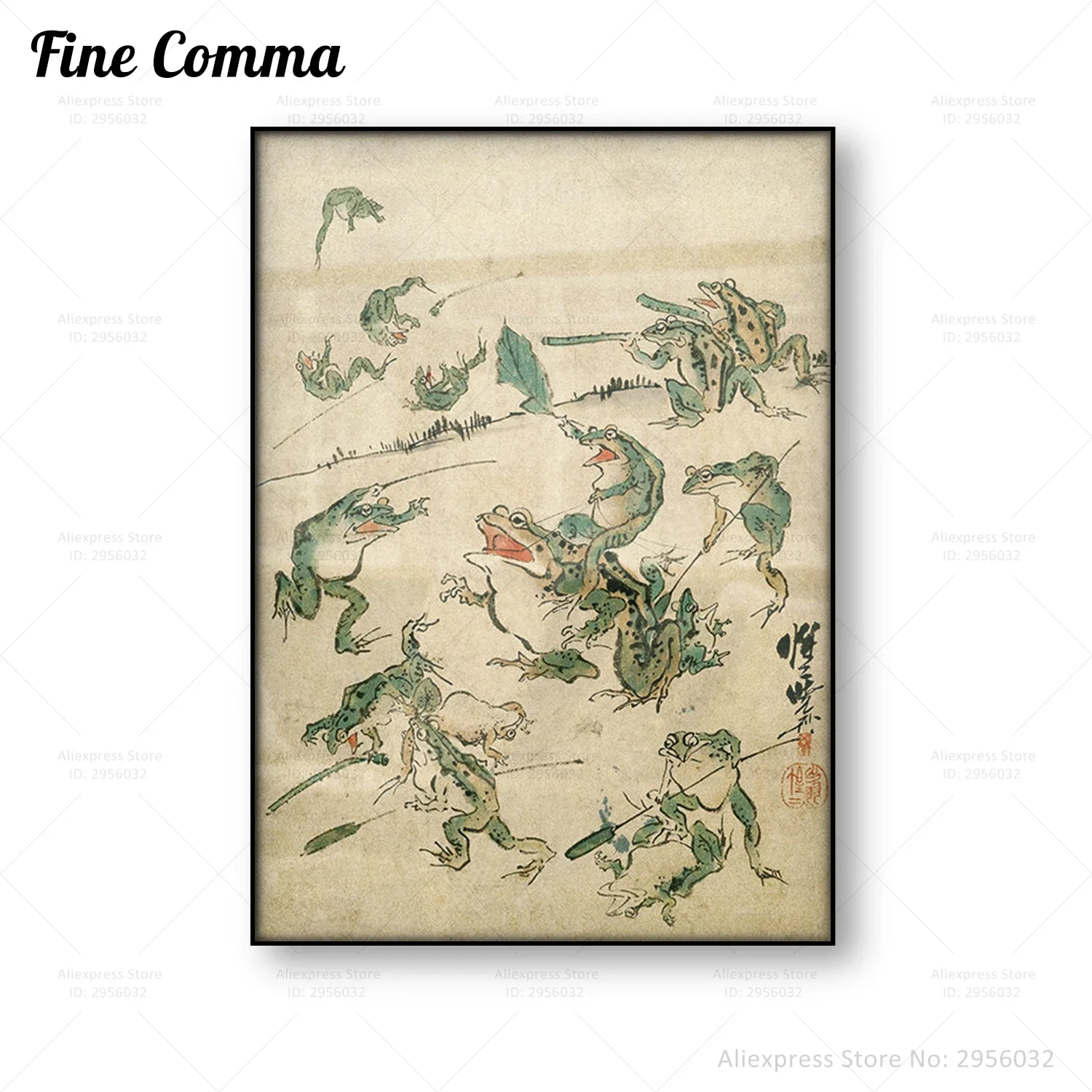 Vintage Frog Art Poster Frog Battle of Frogs Antique Japanese Wall Art Canvas Print Asian Vintage Painting Picture Wall Decor