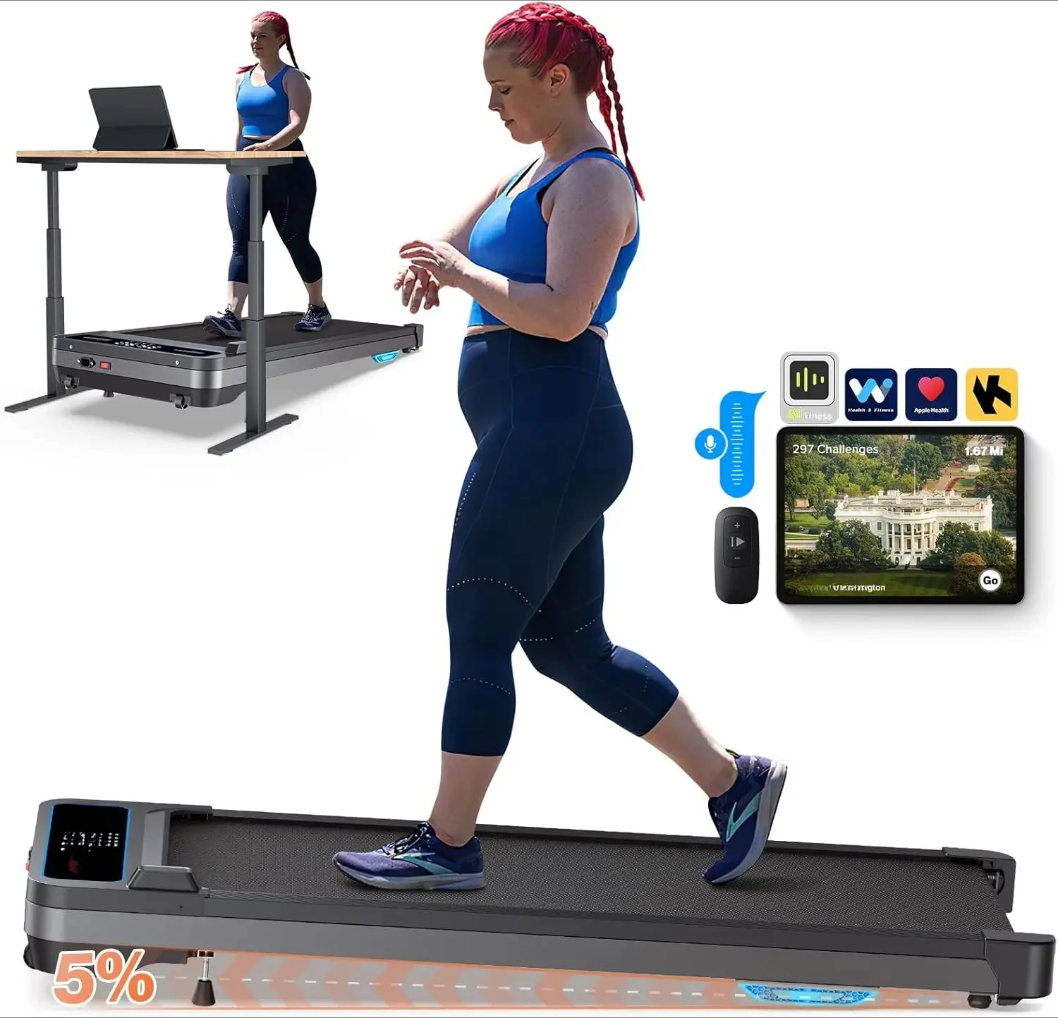 

Under Desk Treadmill with Incline Walking Pad for Office Home Small Treadmill Quiet Runing Jogging Machine