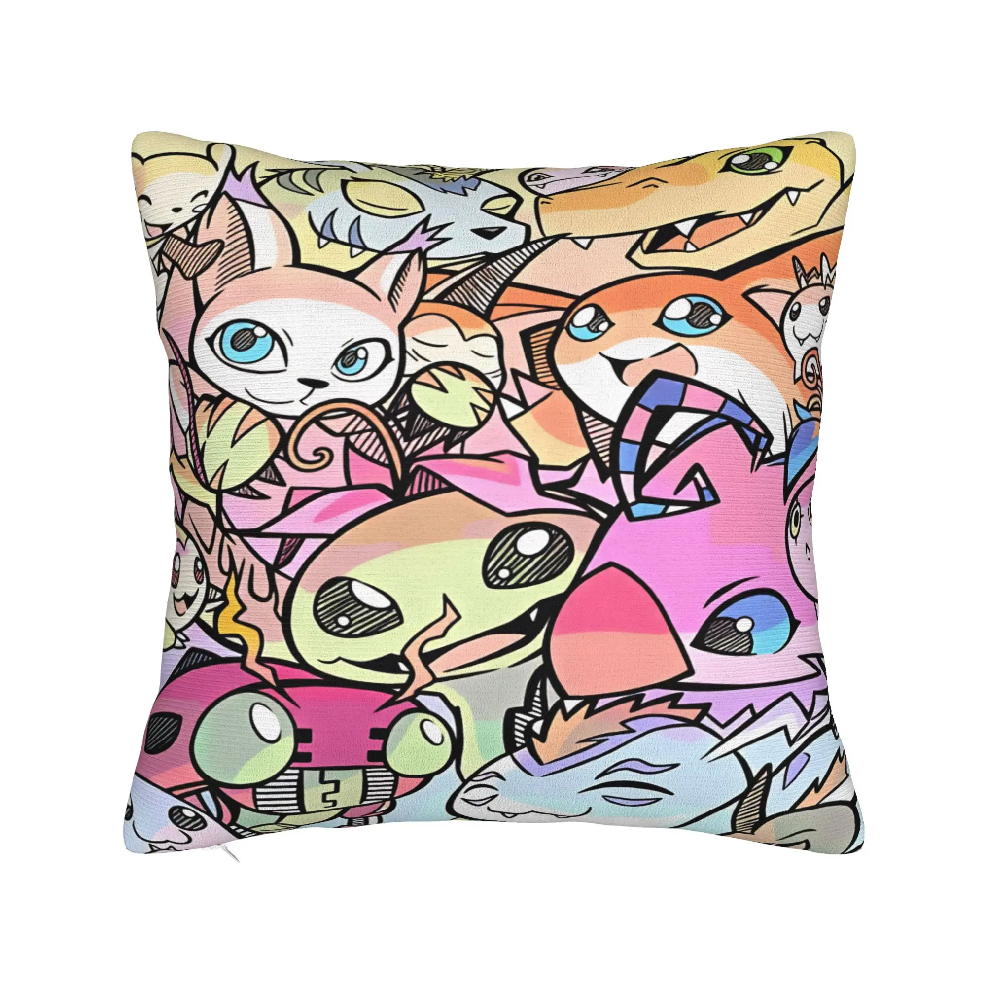 Pillow Cover Digimons  Cute Funny Pillow Case For Sofa Bedroom Home Decor Pillowcases