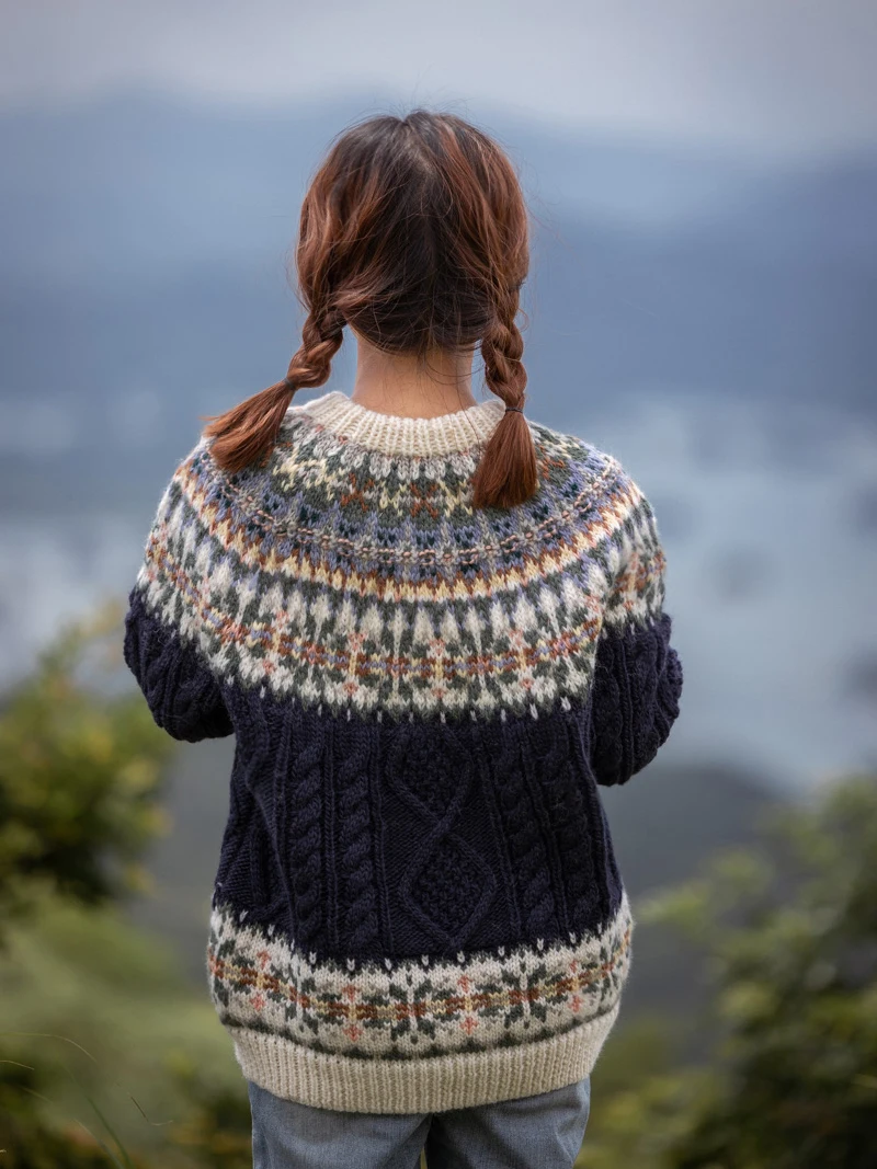 Primavera Design originale da donna lavorato a mano Fair Isle islandese vintage ispirato spesso caldo 100% lana pullover maglioni maglione