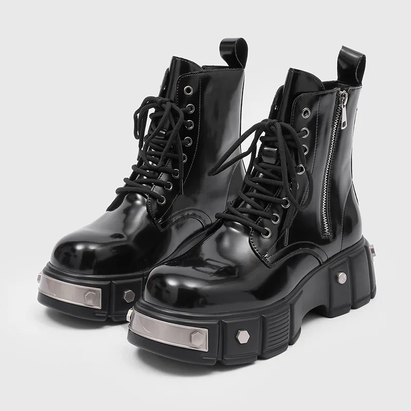 

England style men boots fashion stage nightclub patent leather shoes cowboy spring autumn platform boot designer cool high botas