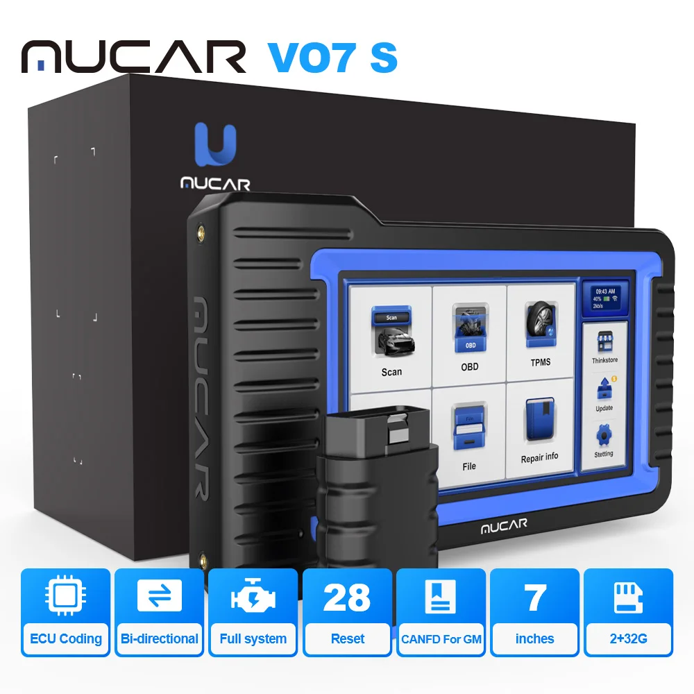 MUCAR VO7S OBD2 Scanner Bi-directional Scan Tool with AF TPMS IMMO 28 Service All System Auto Diagnostic Tool CANFD ECU Coding