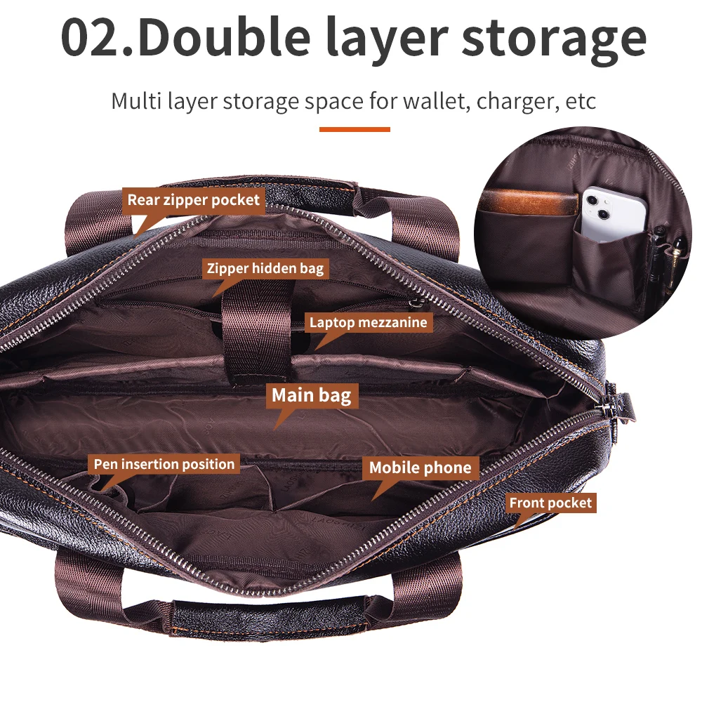 Valigetta da uomo in pelle STEEL LION, borsa da ufficio aziendale di grande capacità, borsa per computer in pelle di vacchetta, può essere portata a mano o a spalla