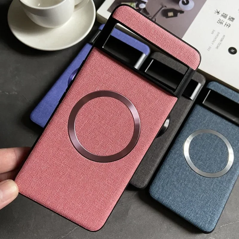 Luxury Business Magnetic Wireless Charging Case for Google Pixel 9 ProXL 6 7 8 Pro 6XL 5A 6A 8A Magsafe Linen Leather Slim Cover image 2