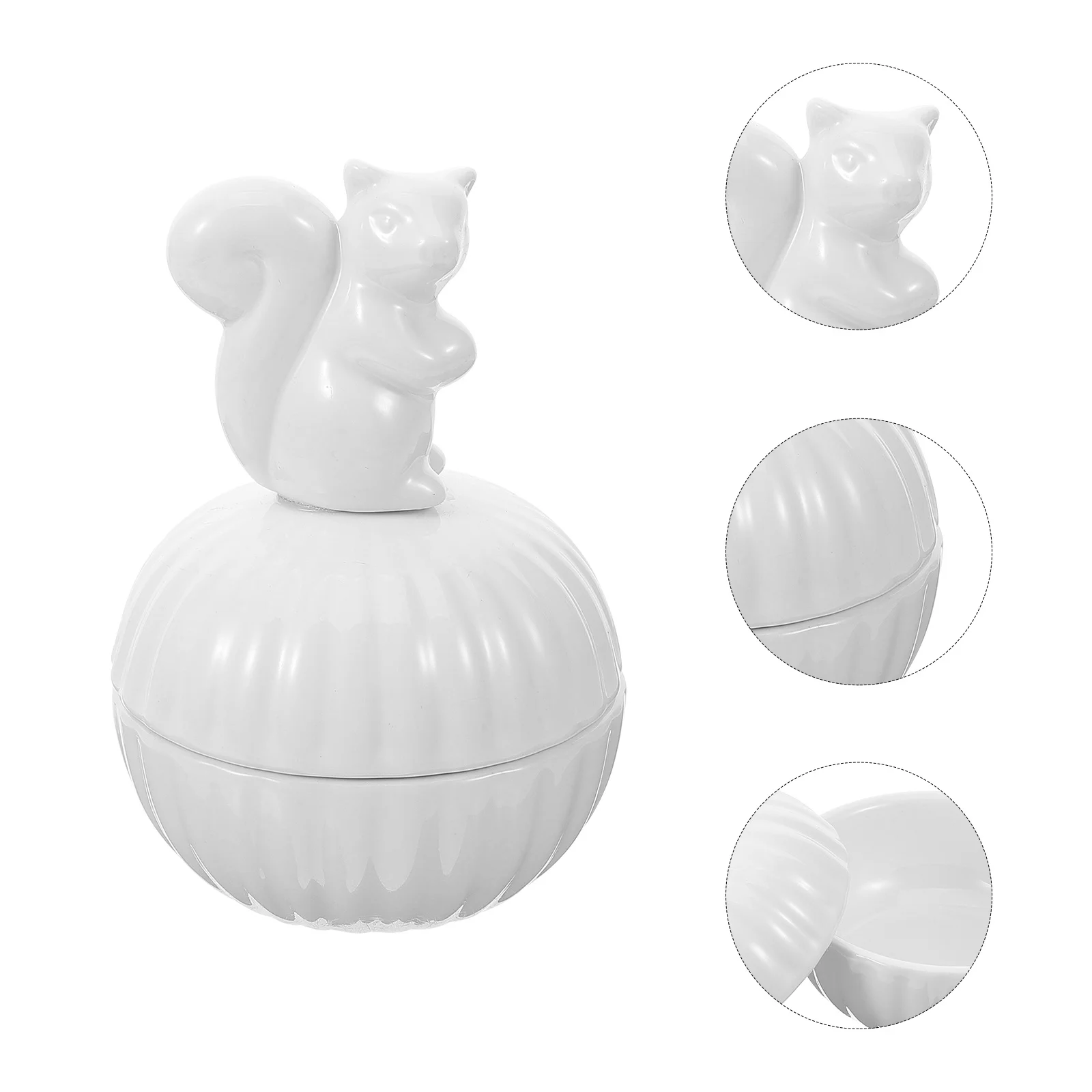 Animal Jewelry Storage Jar Squirrel Ring Holder Ceramic Trinket Container Organizer White