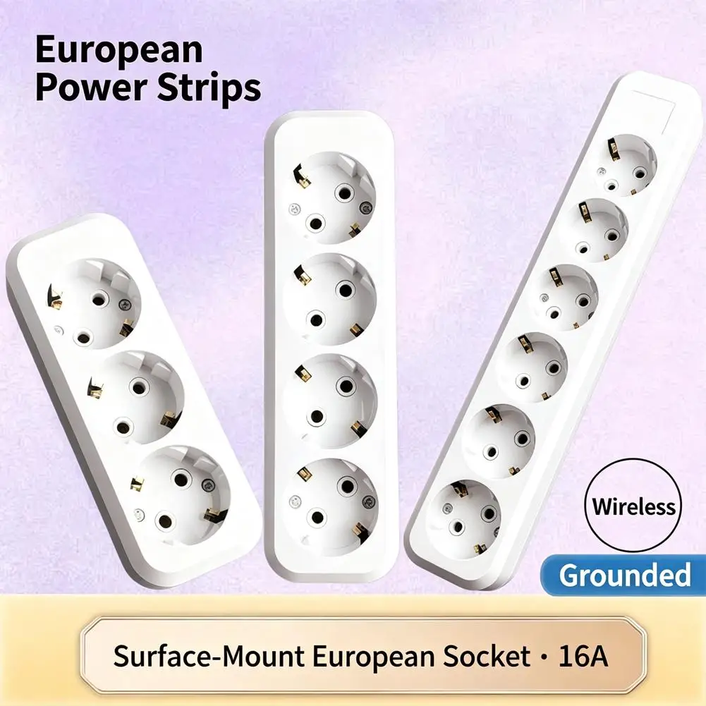 White Wall Surface 3 4 5 Sockets Plugs EU Exterior Electrical Outlets Ground Power Socket Flame Retardant Paint Plastic Plug