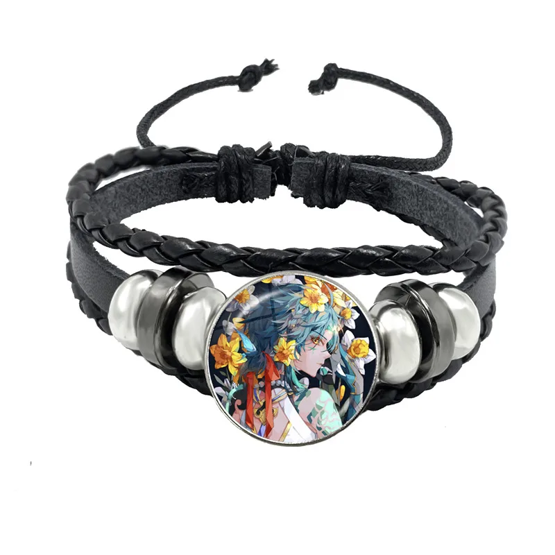 Game Genshin Impact Cosplay Prop Snap Button Bracelet Women Men Anime Jewelry Handmade Multilayer Black Punk Bangle Gift