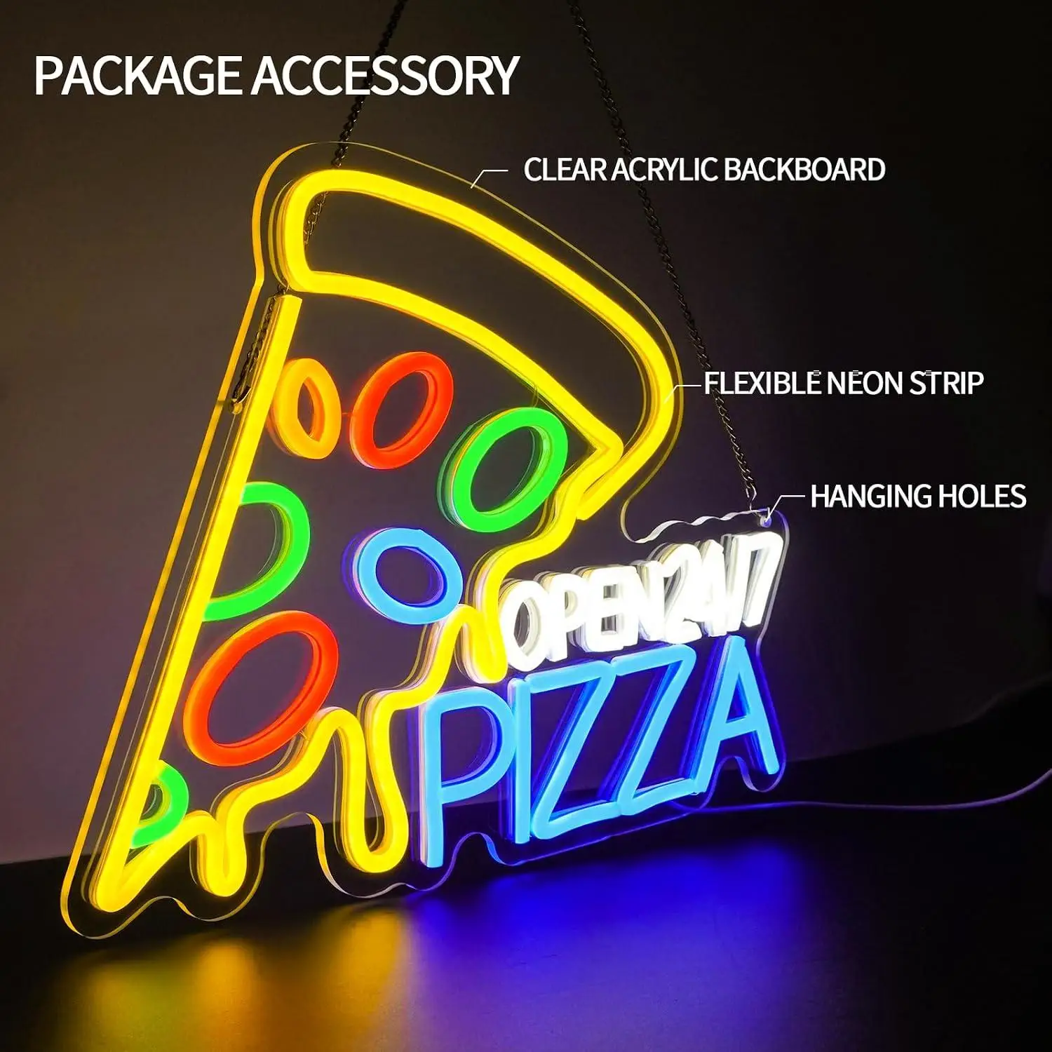 Pizza Open 24/7 Neon Sign Dimmable LED Neon Light for Pizzeria Restaurant Fast Food Shop Kitchen Bar Wall Decor Business Sign