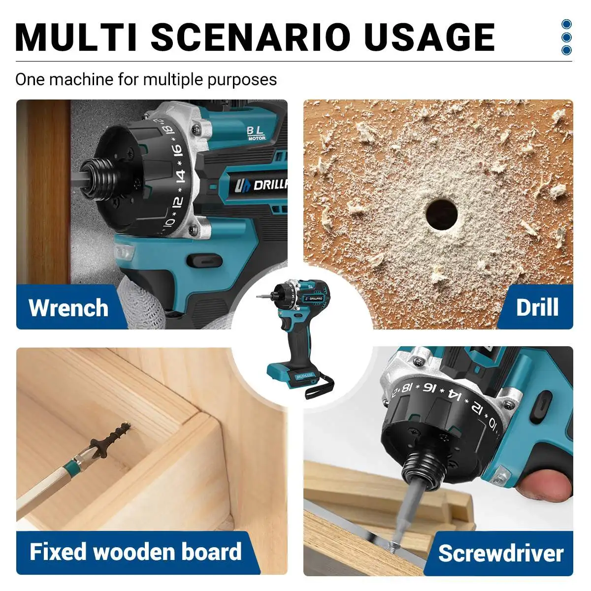 Drillpro 1/4 cala 20 + 1 moment obrotowy bezszczotkowy elektryczny wkrętak bezprzewodowy wiertarka elektryczna elektryczny 280N.m do akumulatora Makita 18v