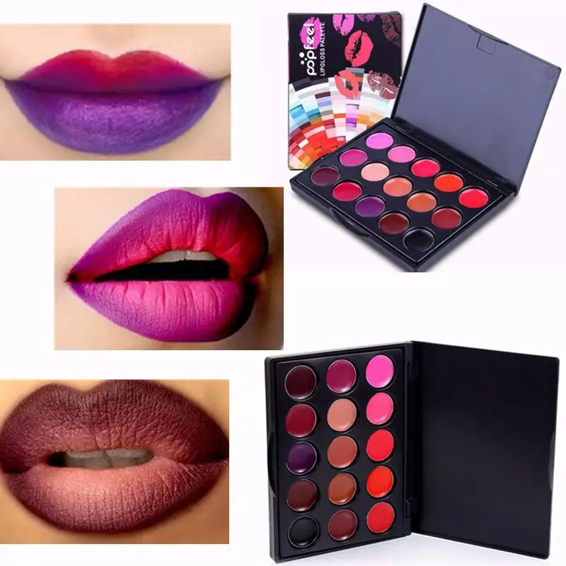 15 Colors/Set Lip Gloss Palette Women Moisturizing Lasting Lipstick Mini Portable Makeup Tray Waterproof Cosmetics for Girl